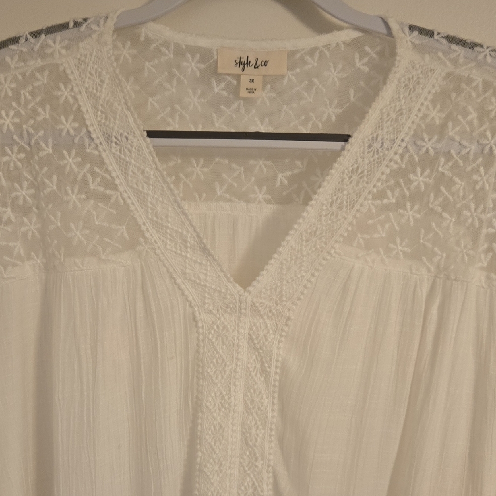 Style & Co. White Lace Accent Blouse - Picture 2 of 3